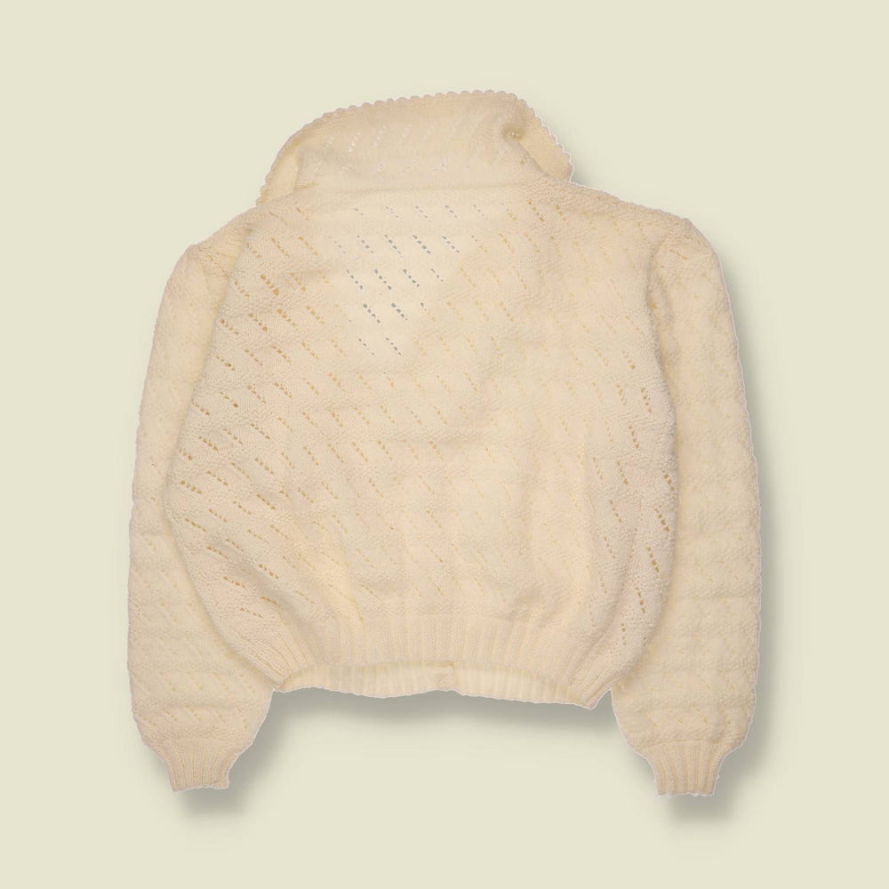1970s | Textured Knit Cardigan | Ivory - 16