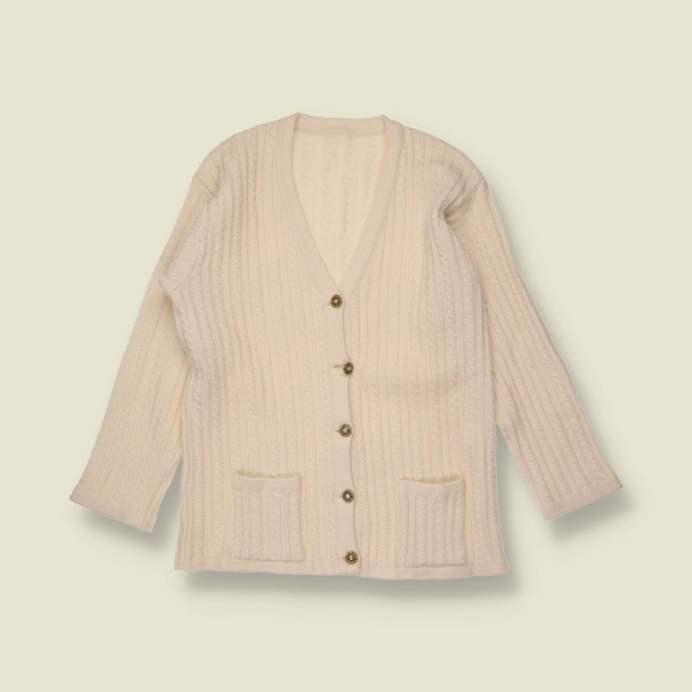 1970s | Cable Knit Cardigan | Ivory - 6