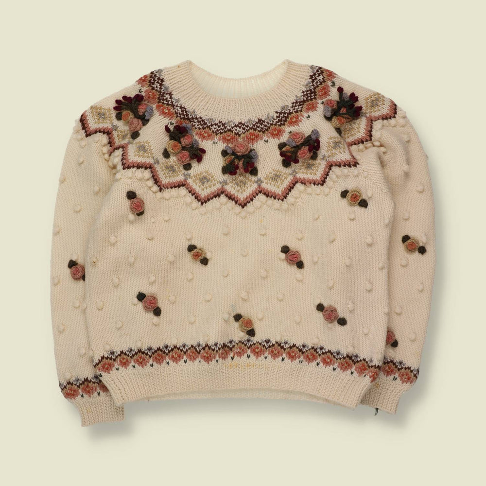 1990s | Fair Isle Floral Knit Jumper | Ivory - 12