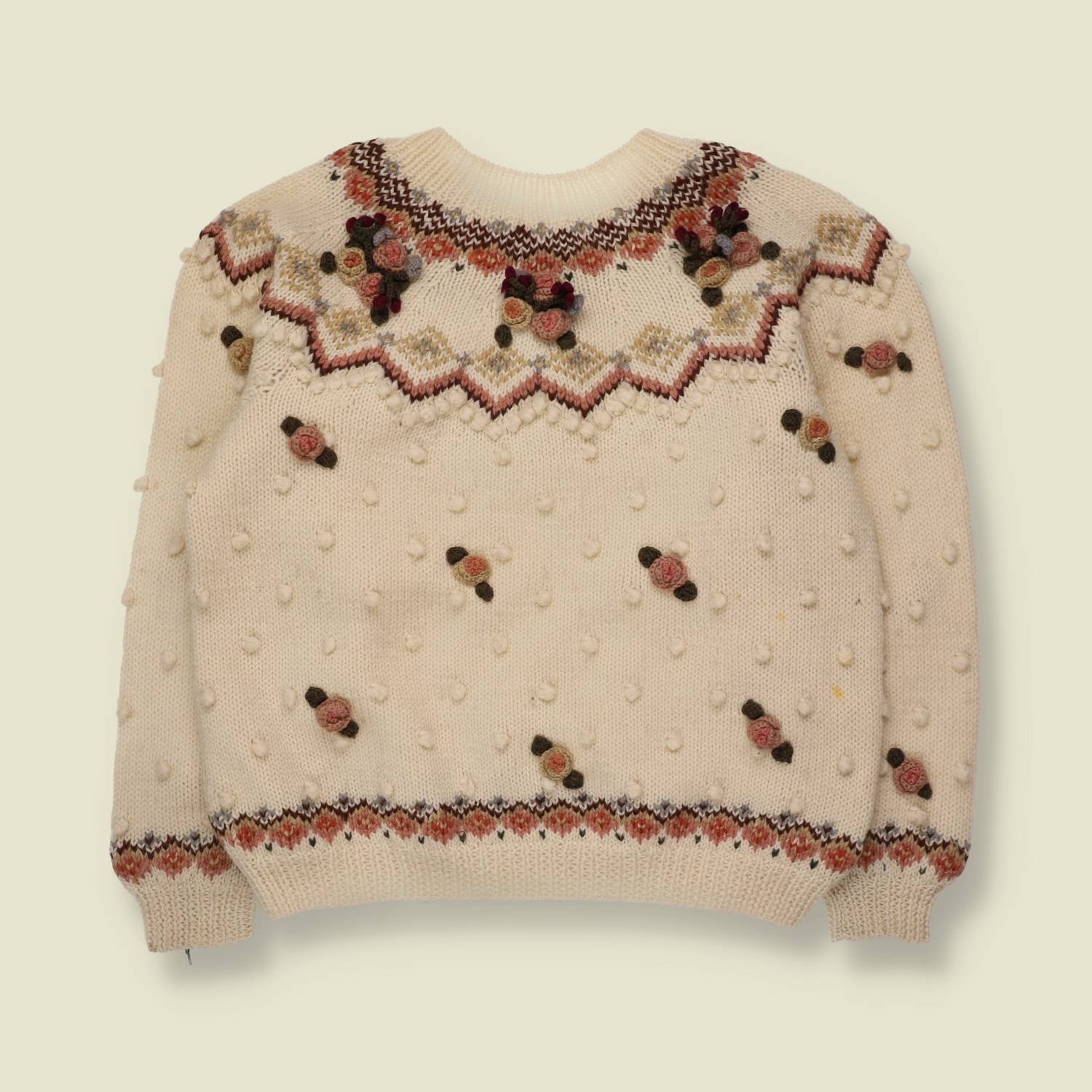 1990s | Fair Isle Floral Knit Jumper | Ivory - 12