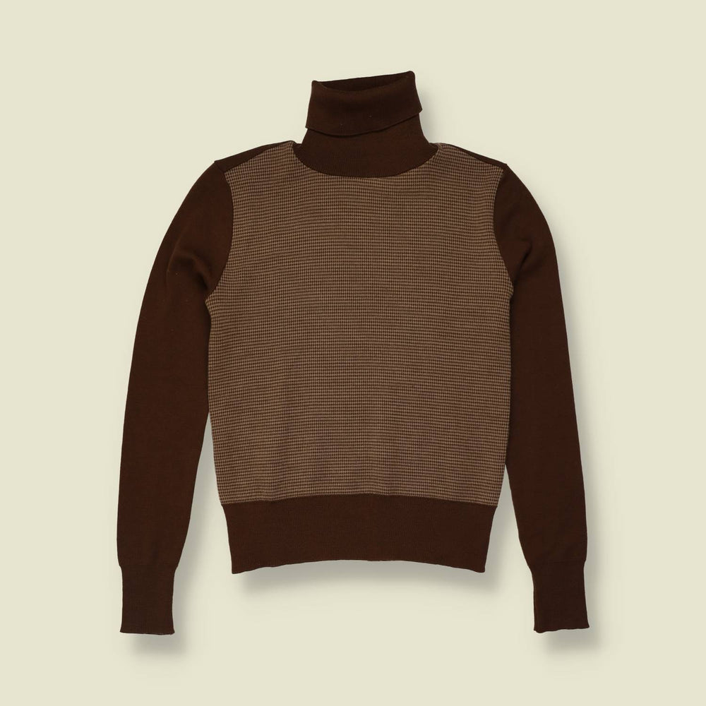 1990s | United Colors of Benetton | Houndstooth Panel Roll Neck | Brown - 4