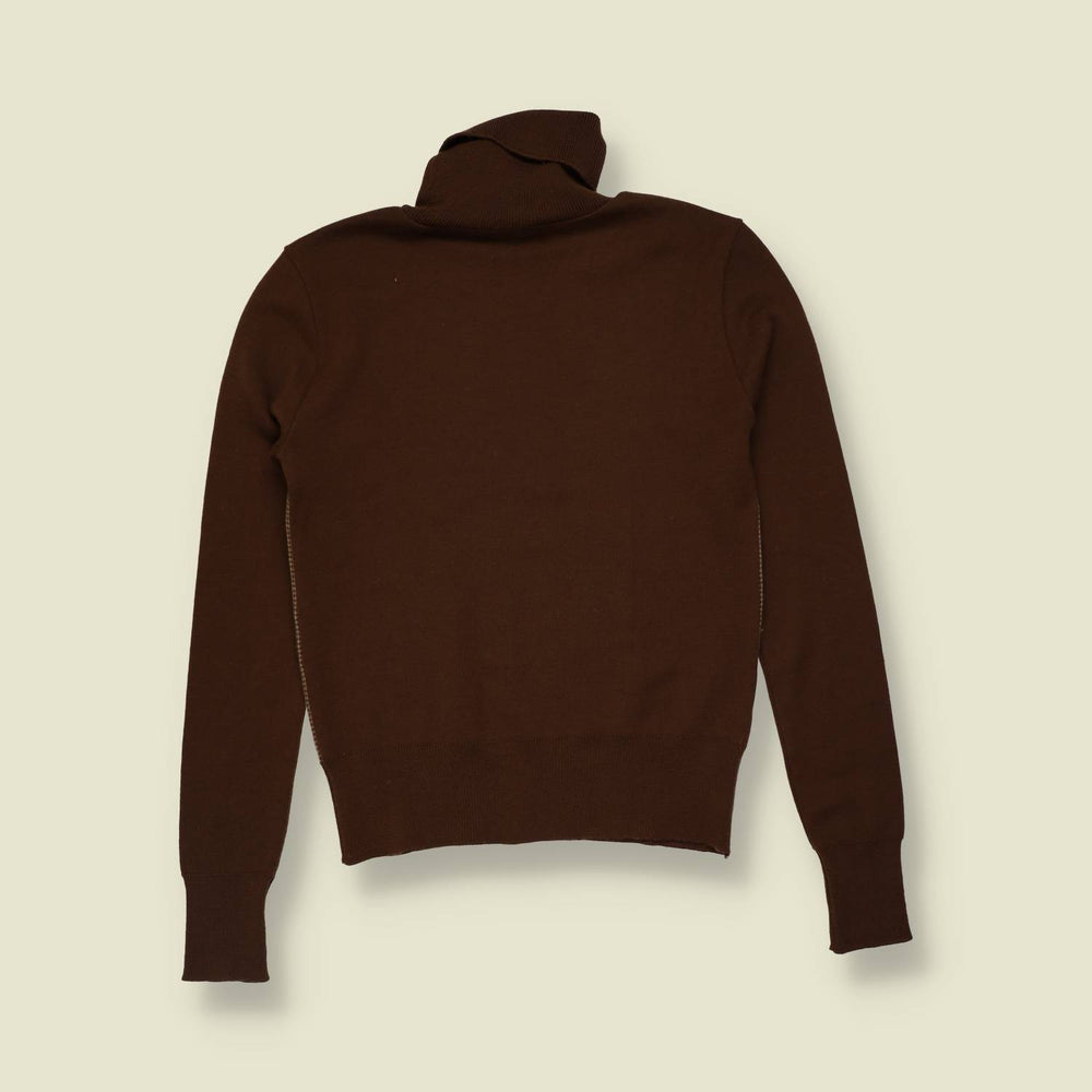 1990s | United Colors of Benetton | Houndstooth Panel Roll Neck | Brown - 4