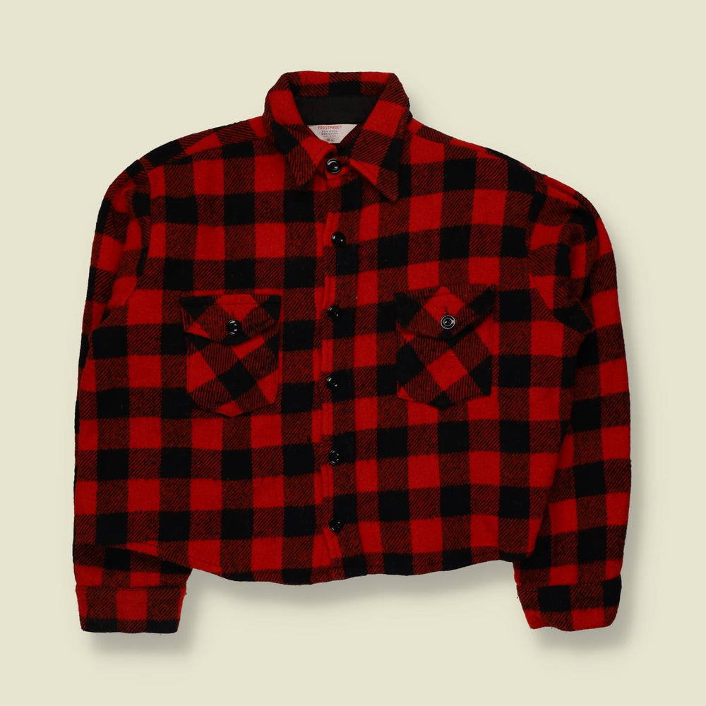 1970s | Frostproof | Cropped Buffalo Check Wool Shirt | Red & Black - 18