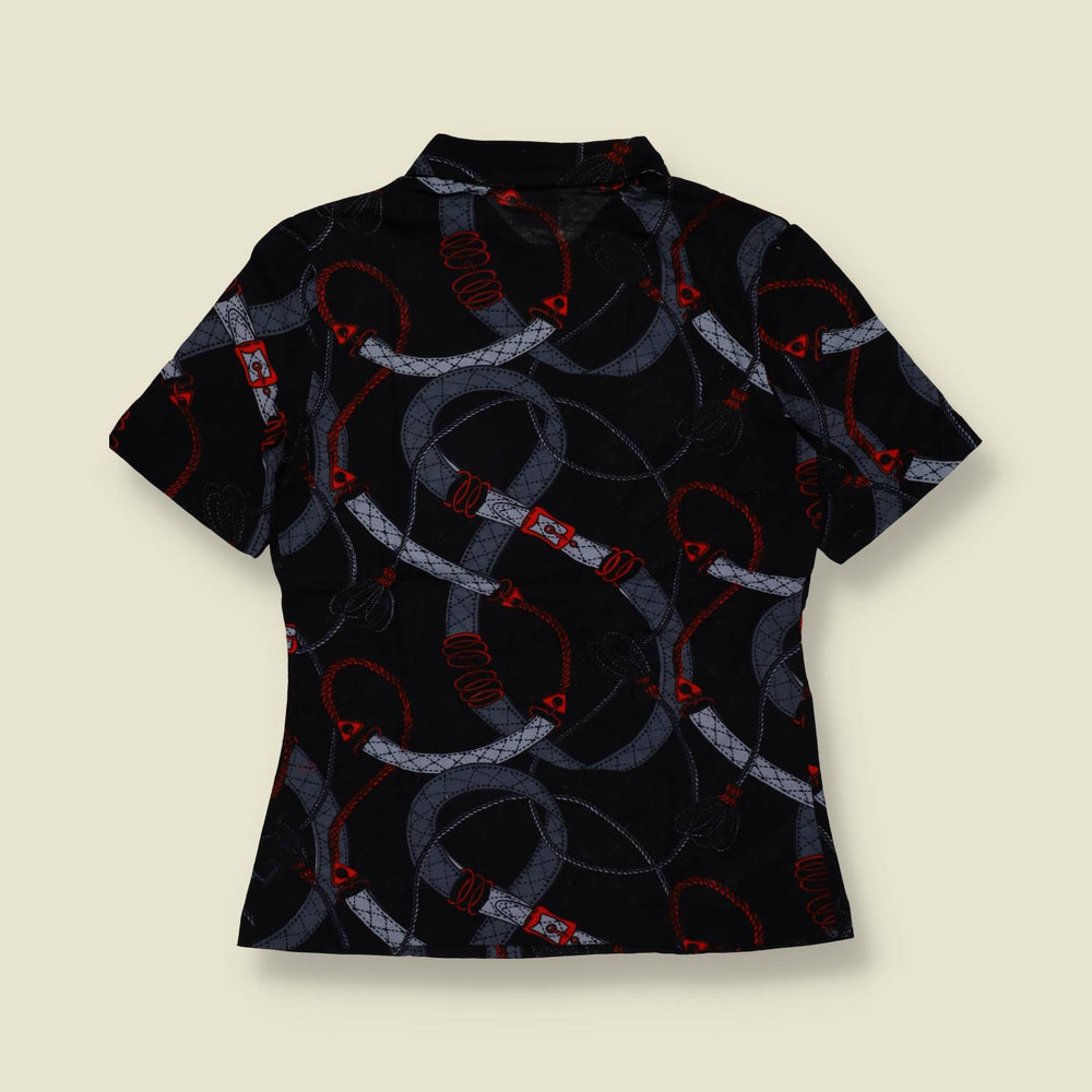 1970s | TGL | Deadstock Equestrian Print Blouse | Black - 10