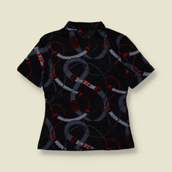 1970s | TGL | Deadstock Equestrian Print Blouse | Black - 10