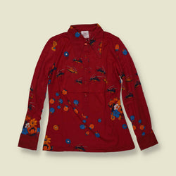 1970s | TGL | Deadstock Novelty Insect Print Blouse | Burgundy - 8