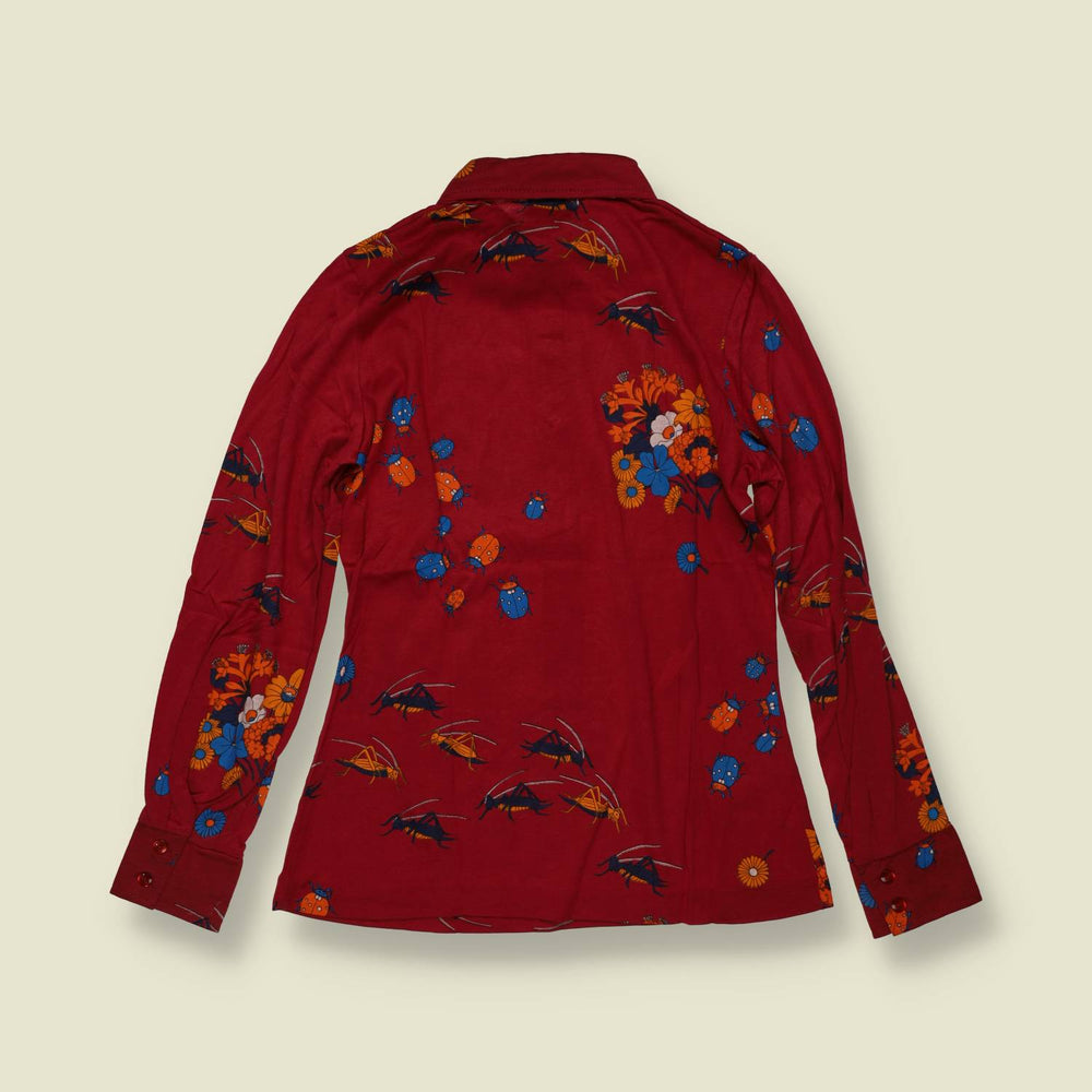 1970s | TGL | Deadstock Novelty Insect Print Blouse | Burgundy - 8
