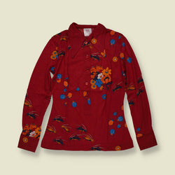 1970s | TGL | Deadstock Novelty Insect Print Blouse | Burgundy - 6