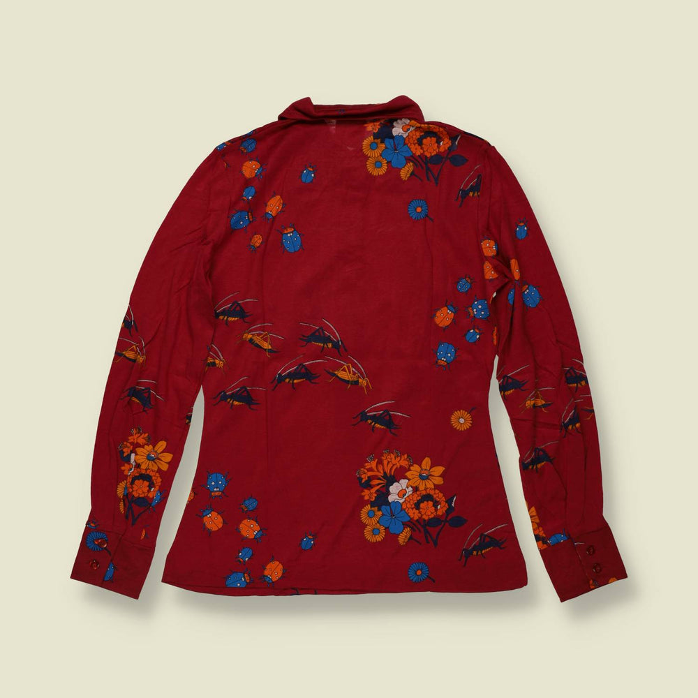 1970s | TGL | Deadstock Novelty Insect Print Blouse | Burgundy - 6