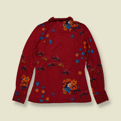 1970s | TGL | Deadstock Novelty Insect Print Blouse | Burgundy - 6