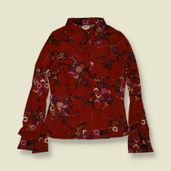 1970s | TGL | Deadstock Cherry Blossom Print Blouse | Rust - 10