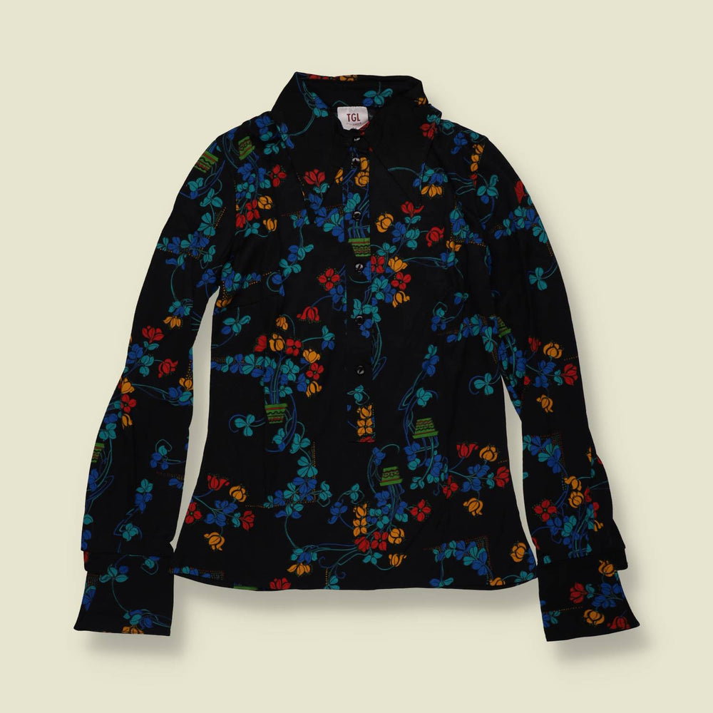 1970s | TGL | Deadstock Botanical Print Blouse | Black - 6