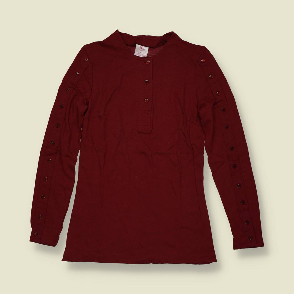 1970s | TGL | Deadstock Button Sleeve Blouse | Burgundy - 6