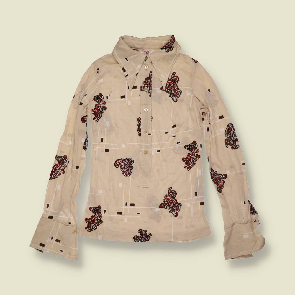 1970s | TGL | Deadstock Paisley Print Blouse | Cream - 0