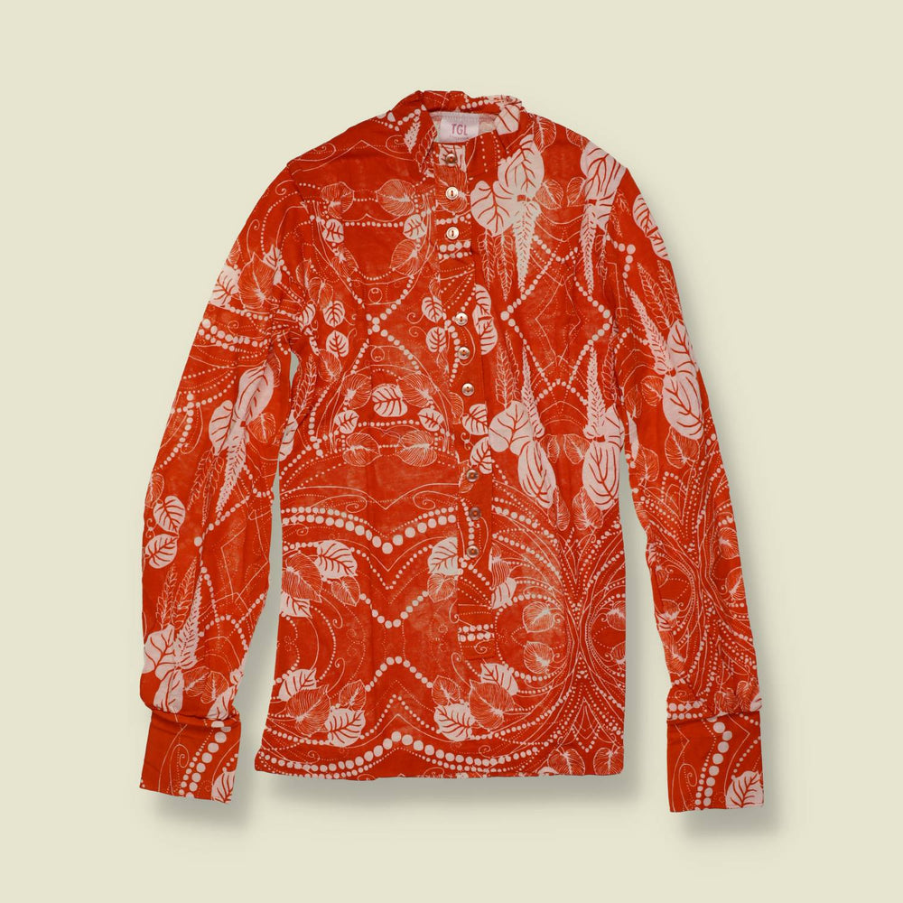 1970s | TGL | Deadstock Leaf Print Blouse | Rust - 6