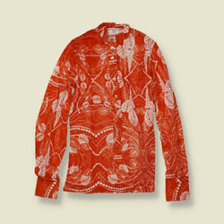1970s | TGL | Deadstock Leaf Print Blouse | Rust - 6