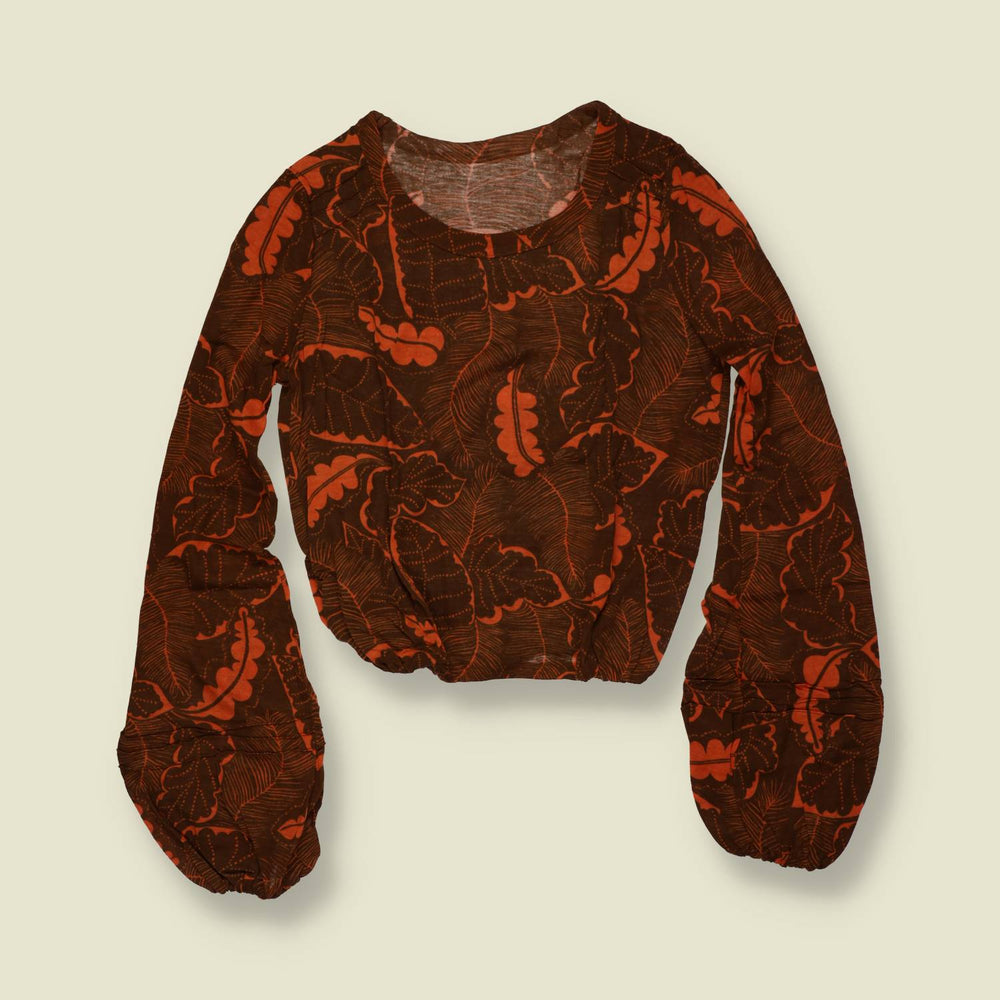 1970s | TGL | Deadstock Leaf Print Blouse | Brown - 8