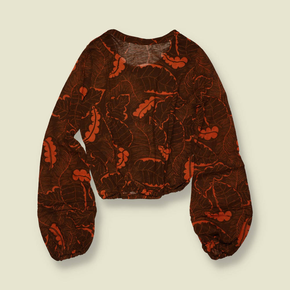 1970s | TGL | Deadstock Leaf Print Blouse | Brown - 8