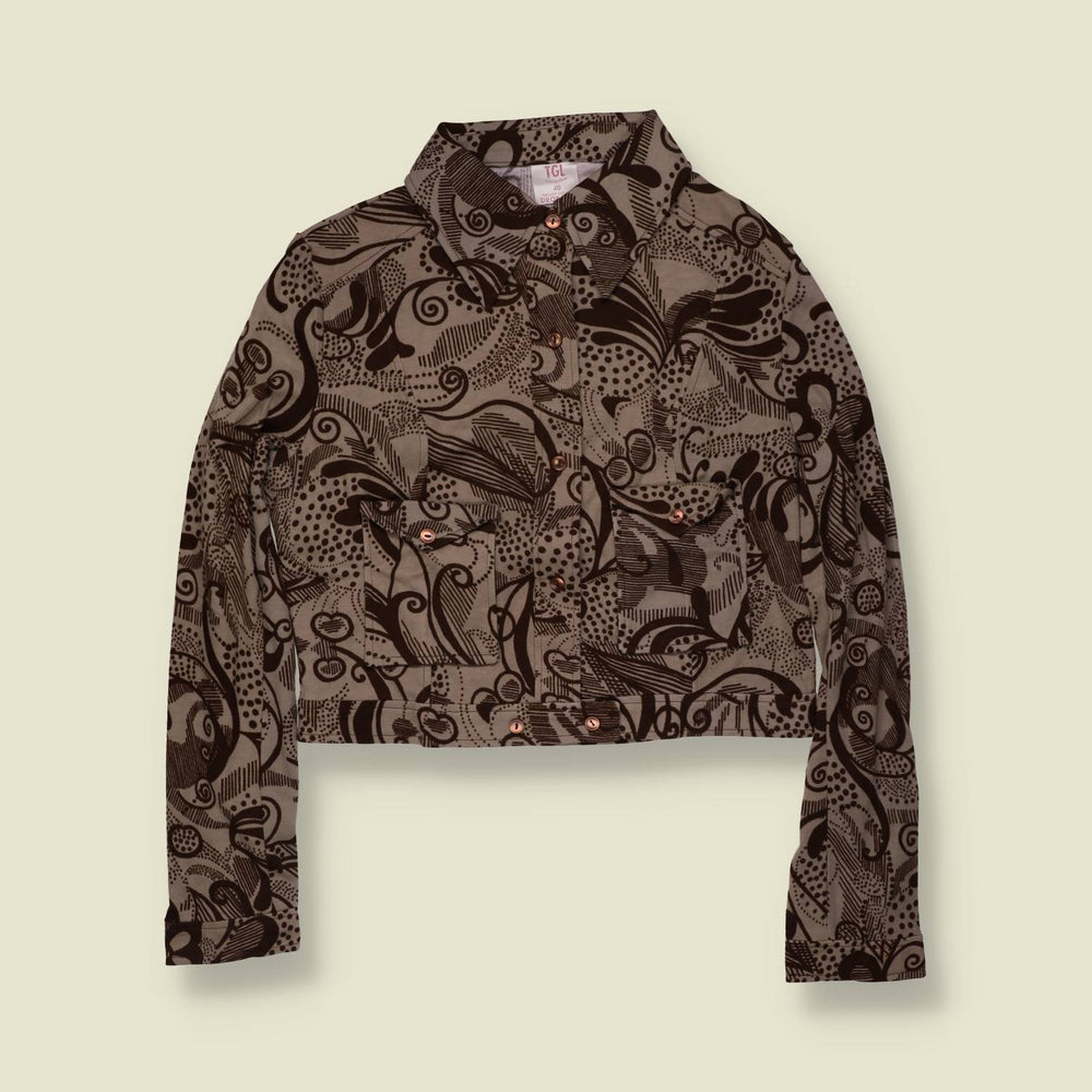 1970s | TGL | Deadstock Psychedelic Print Cropped Blouse | Grey & Brown - 12