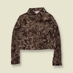 1970s | TGL | Deadstock Psychedelic Print Cropped Blouse | Grey & Brown - 12