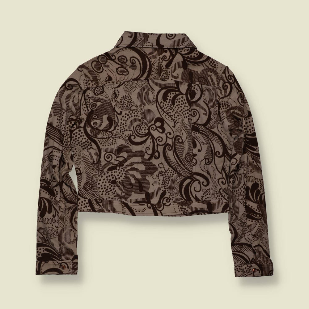 1970s | TGL | Deadstock Psychedelic Print Cropped Blouse | Grey & Brown - 12
