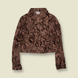 1970s | TGL | Deadstock Psychedelic Print Cropped Blouse | Taupe & Brown - 12
