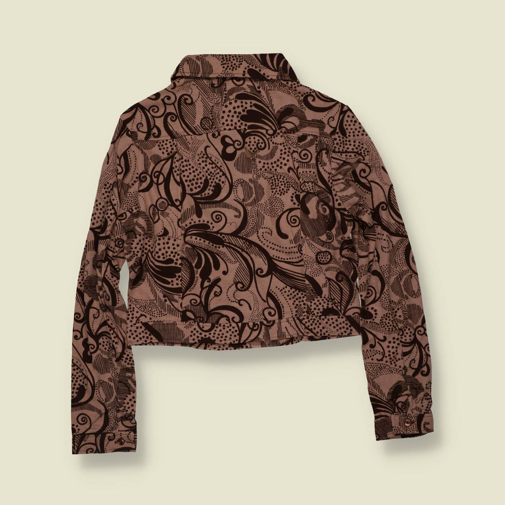 1970s | TGL | Deadstock Psychedelic Print Cropped Blouse | Taupe & Brown - 12
