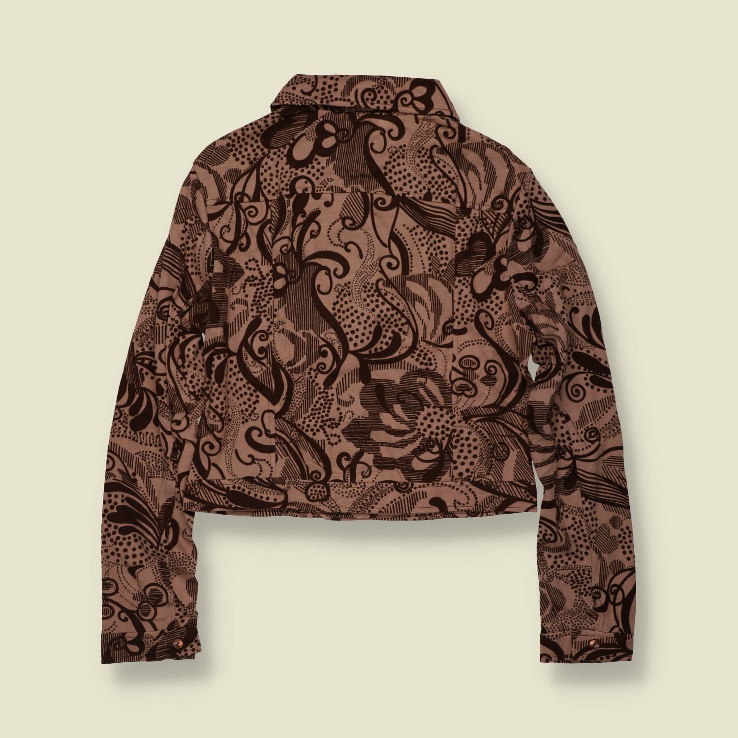 1970s | TGL | Deadstock Psychedelic Print Cropped Blouse | Taupe & Brown - 12
