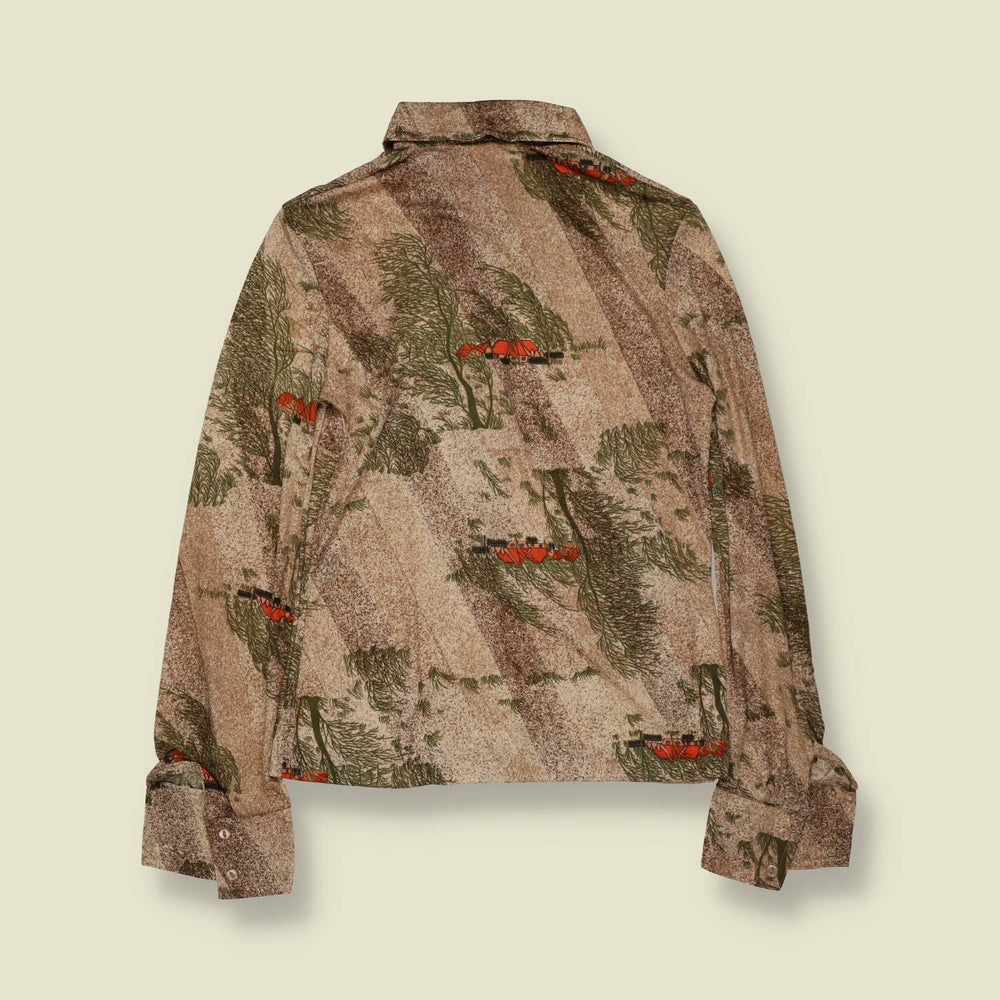 1970s | TGL | Deadstock Novelty Landscape Print Blouse | Beige - 8