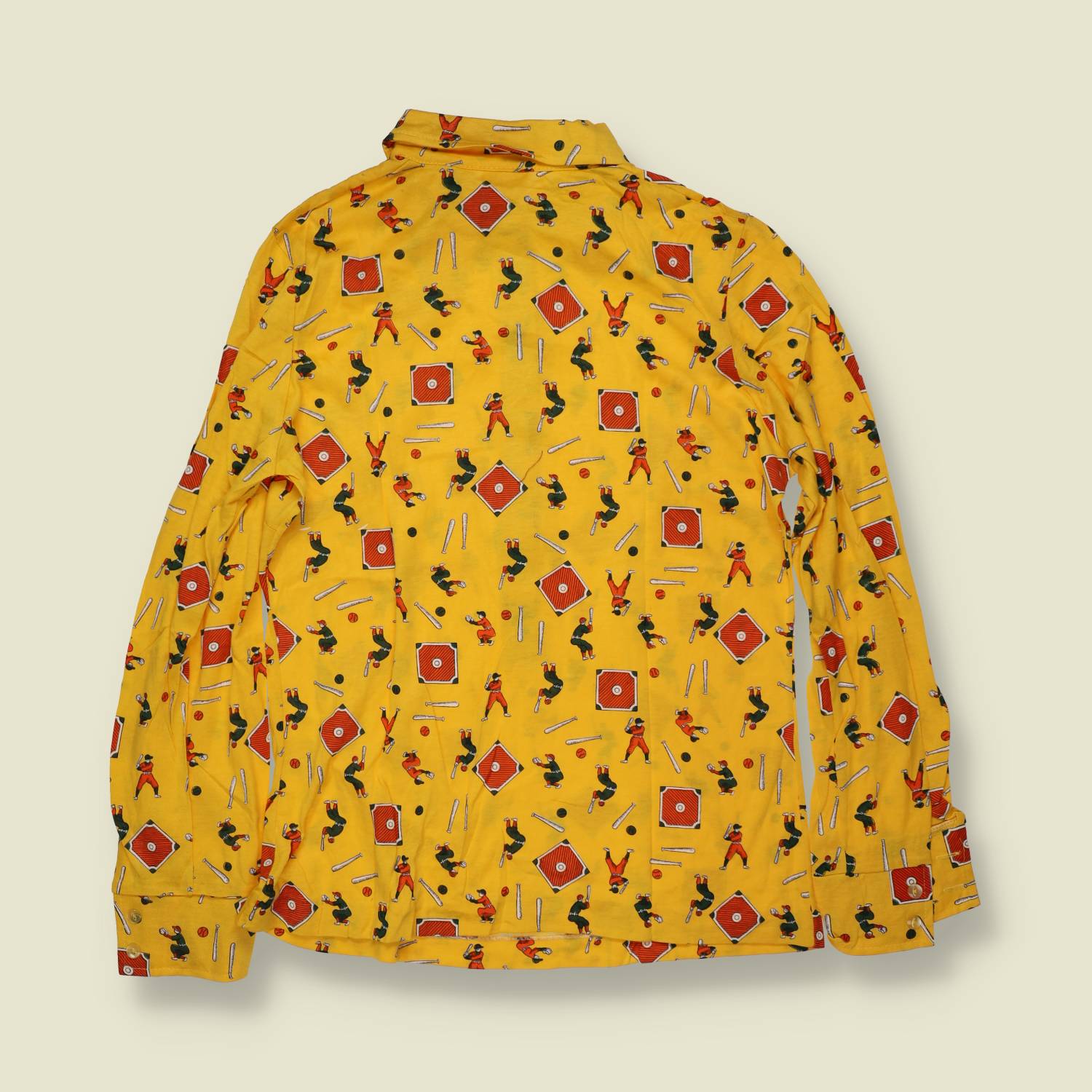 1970s | TGL | Deadstock Novelty Baseball Print Blouse | Yellow - 10