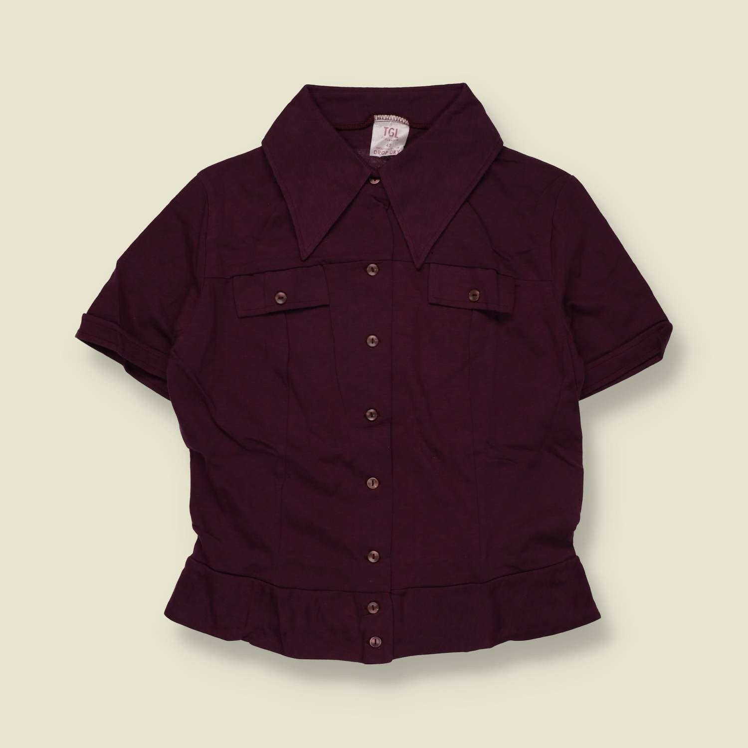 1970s | TGL | Deadstock Cropped Shirt | Aubergine - 8