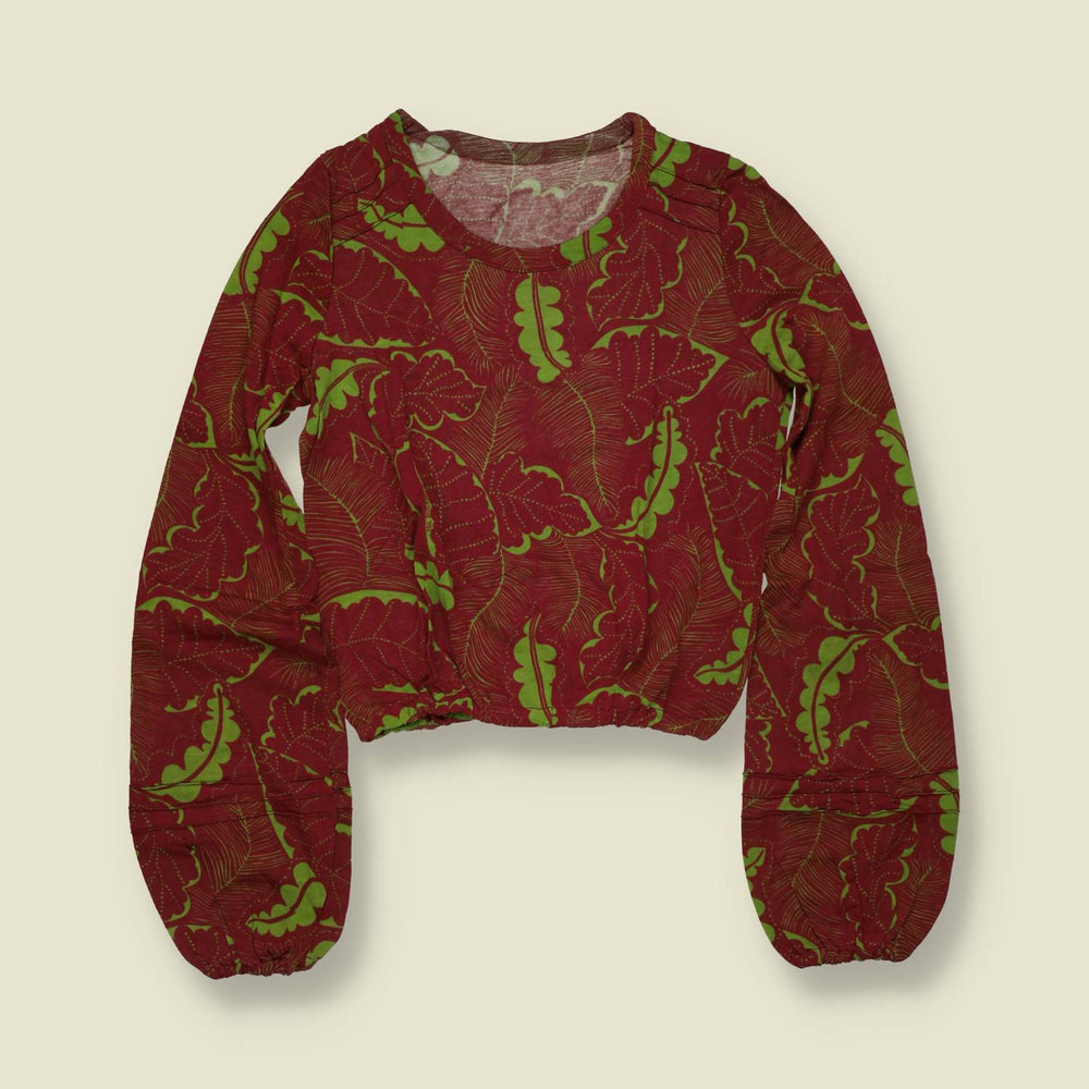 1970s | Deadstock Leaf Print Blouse | Burgundy & Green - 8