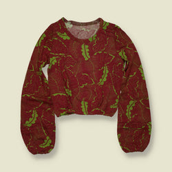 1970s | Deadstock Leaf Print Blouse | Burgundy & Green - 8