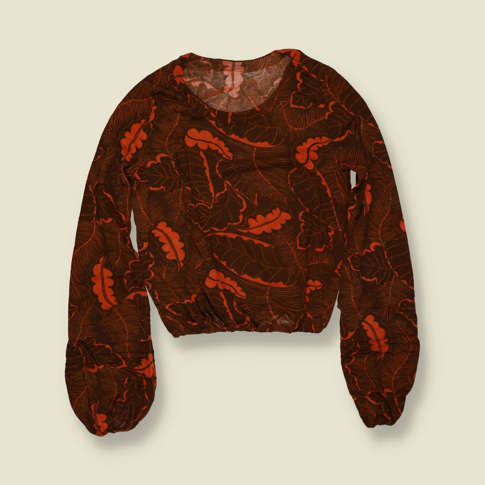 1970s | Deadstock Leaf Print Blouse | Brown & Rust - 8
