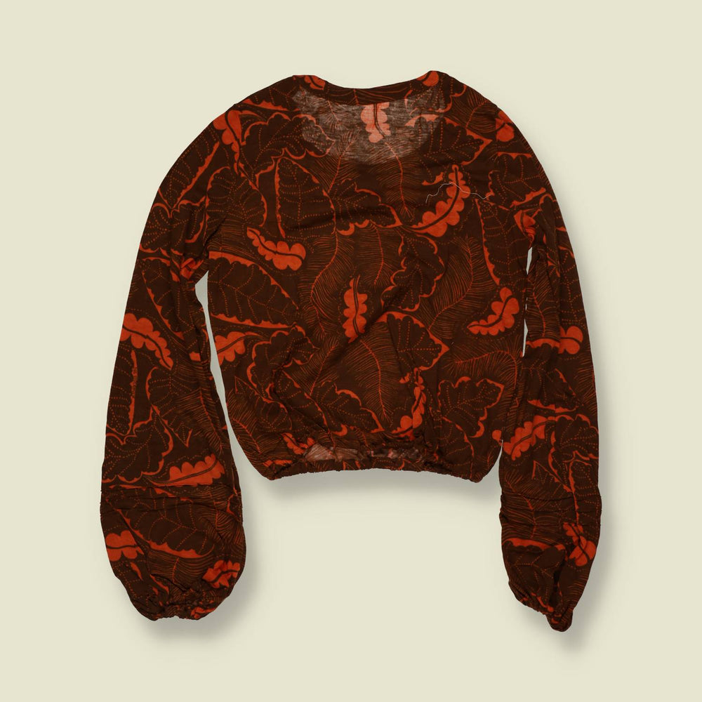 1970s | Deadstock Leaf Print Blouse | Brown & Rust - 8