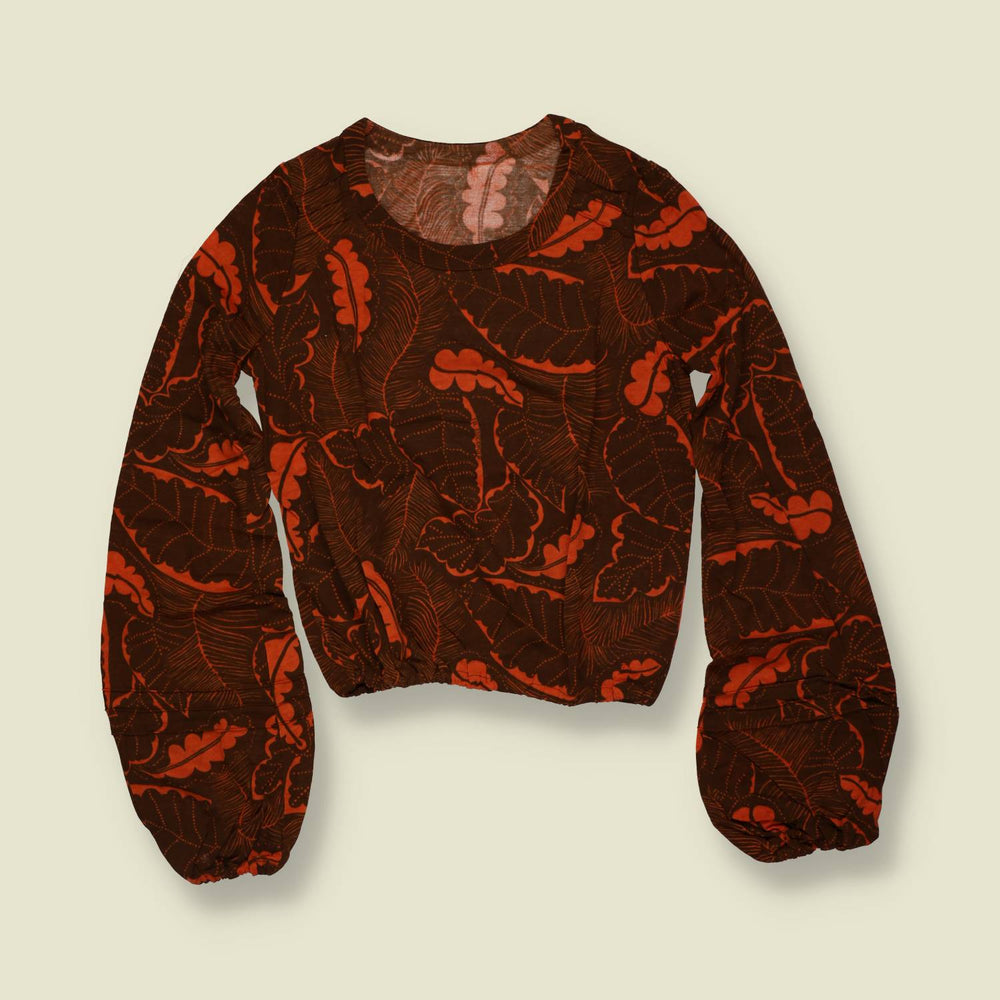 1970s | Deadstock Leaf Print Blouse | Brown & Rust - 6