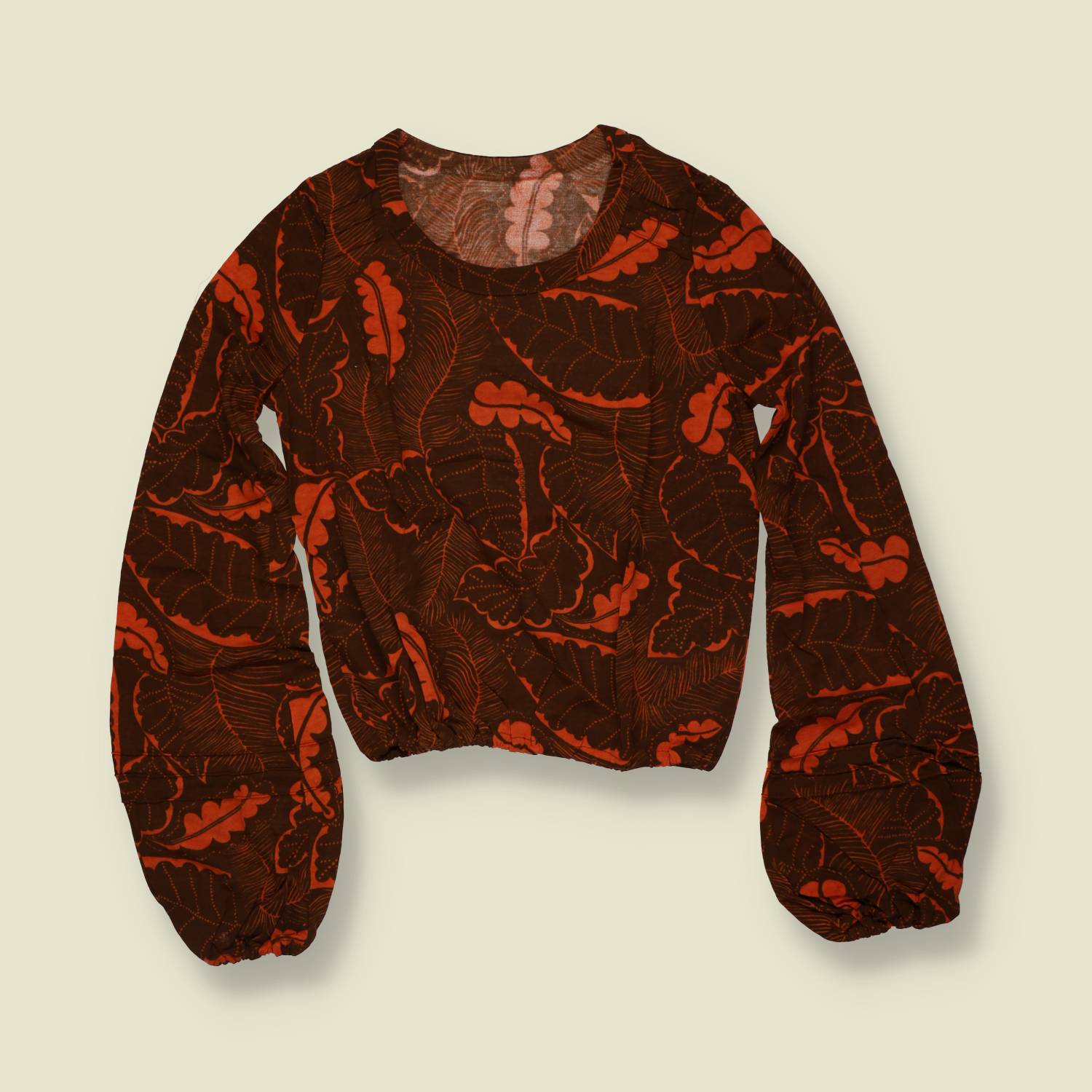 1970s | Deadstock Leaf Print Blouse | Brown & Rust - 6