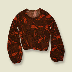 1970s | Deadstock Leaf Print Blouse | Brown & Rust - 6