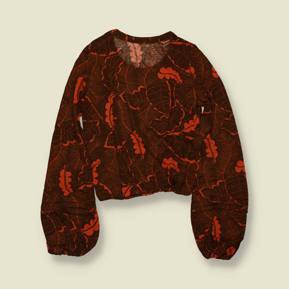 1970s | Deadstock Leaf Print Blouse | Brown & Rust - 6