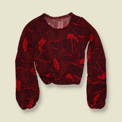 1970s | Deadstock Leaf Print Blouse | Red & Burgundy - 6