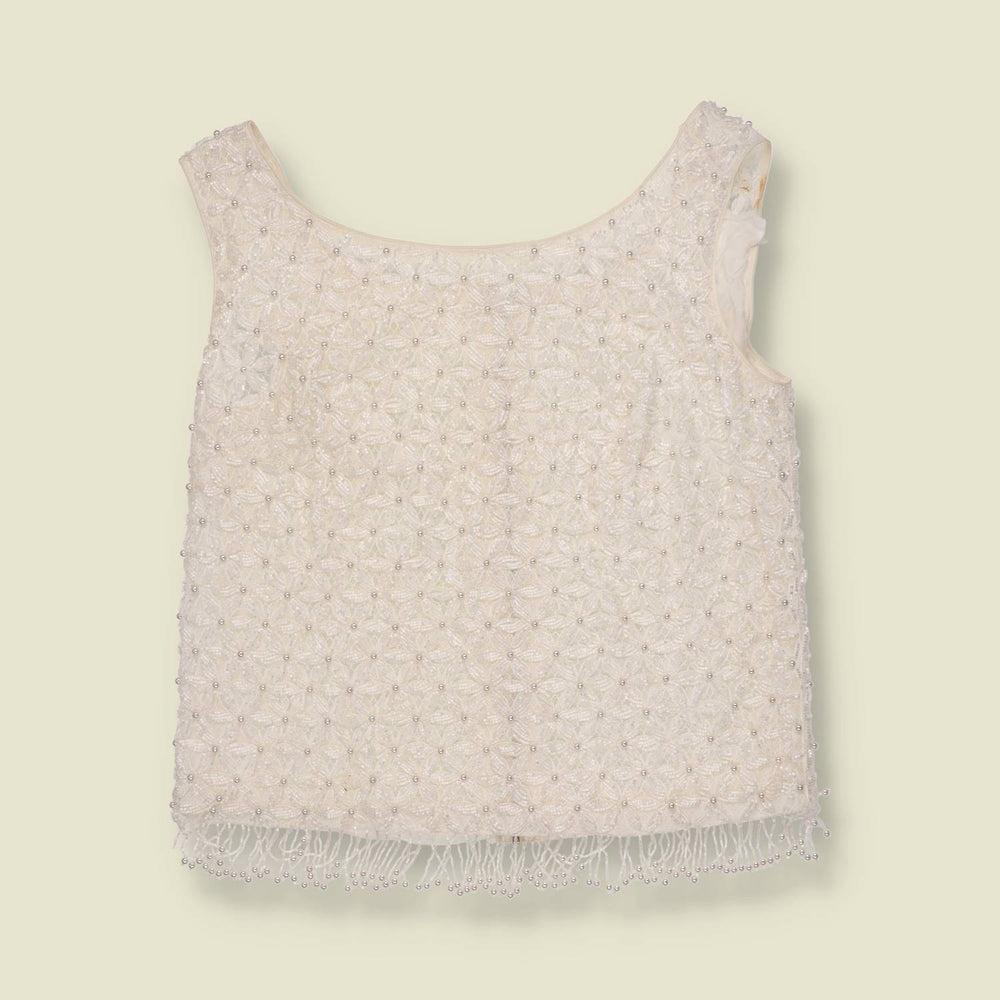 1980s | Heavyweight Beaded Top | Ivory - 6