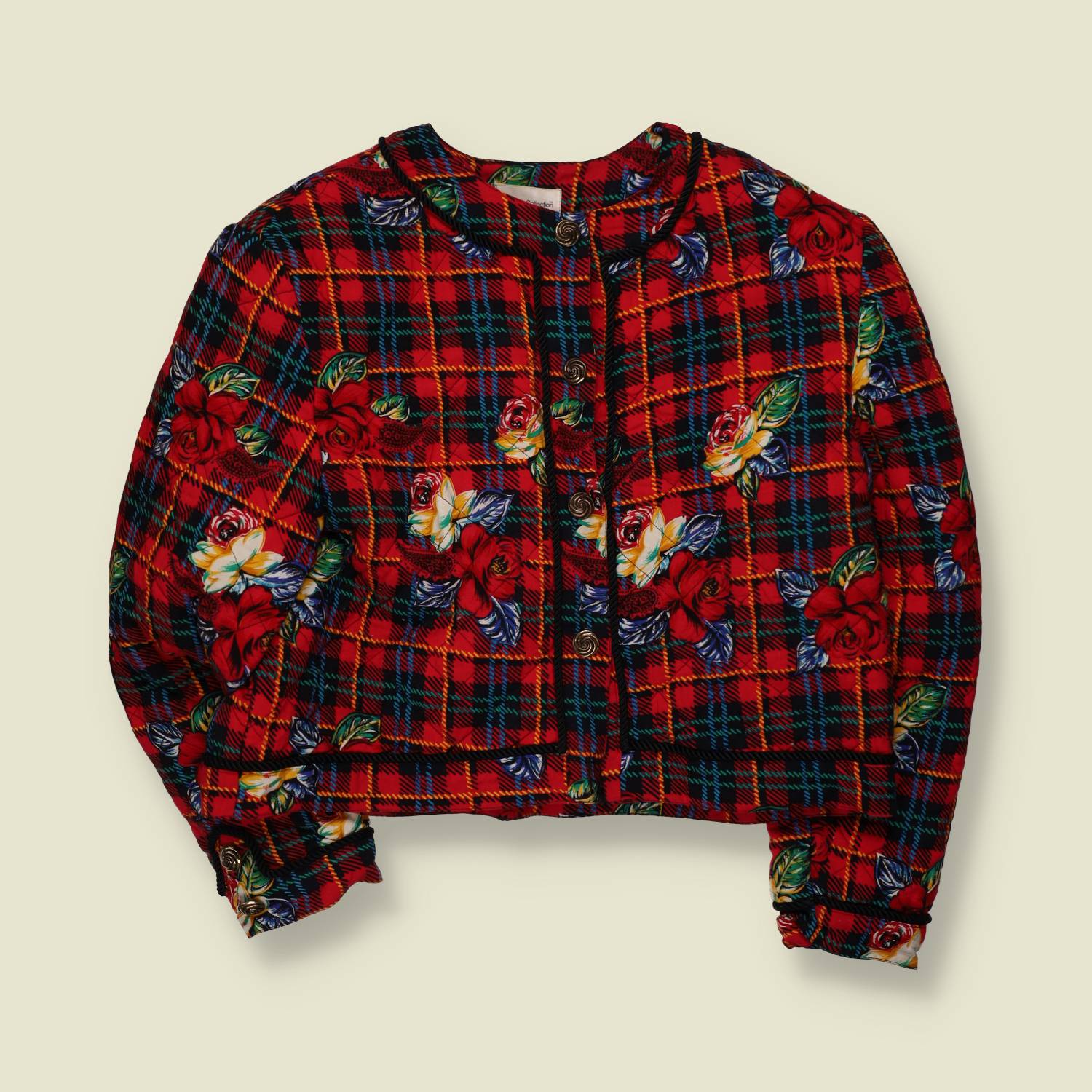 1980s | Pontoma | Tartan Floral Print Jacket | Red - 16
