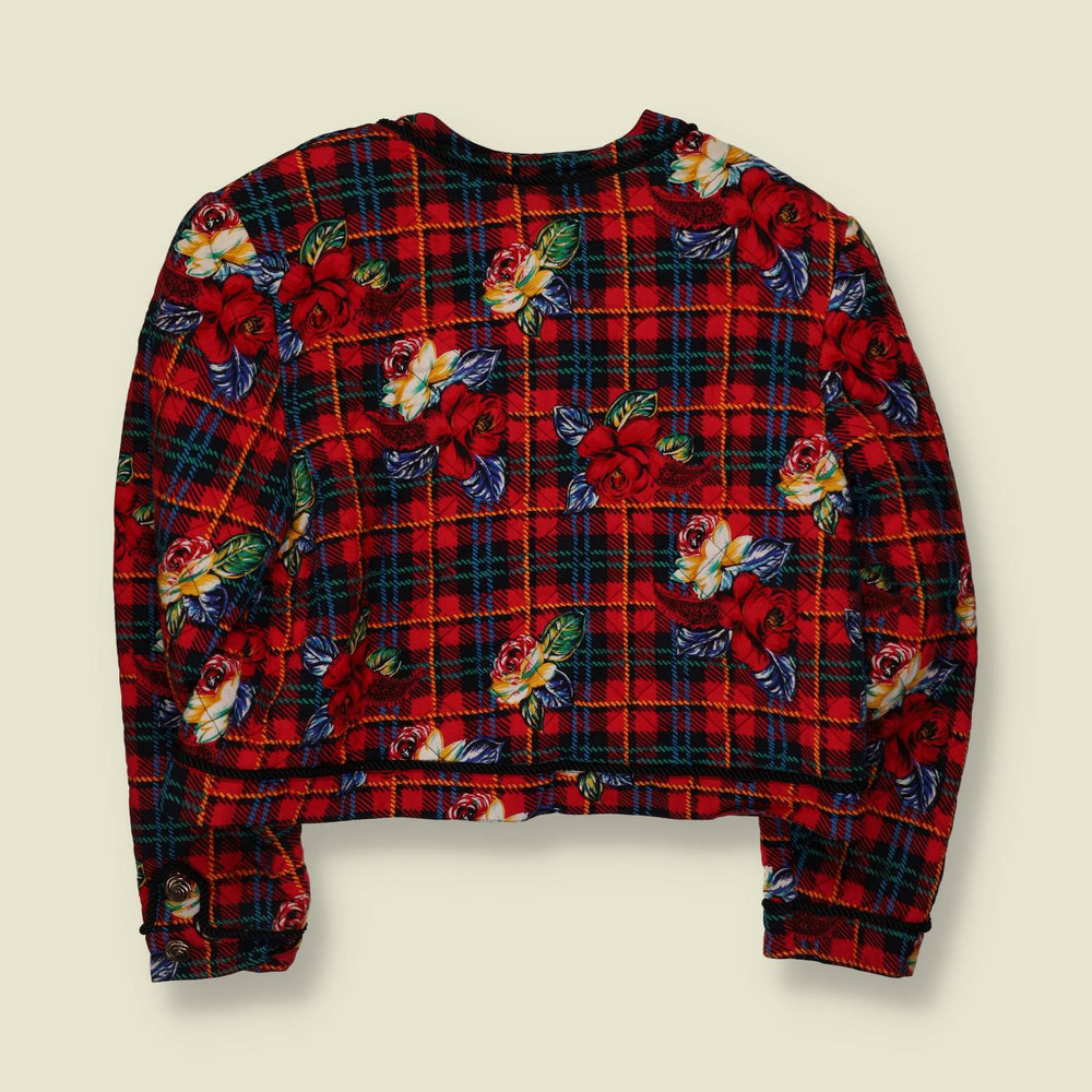 1980s | Pontoma | Tartan Floral Print Jacket | Red - 16
