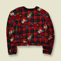 1980s | Pontoma | Tartan Floral Print Jacket | Red - 16