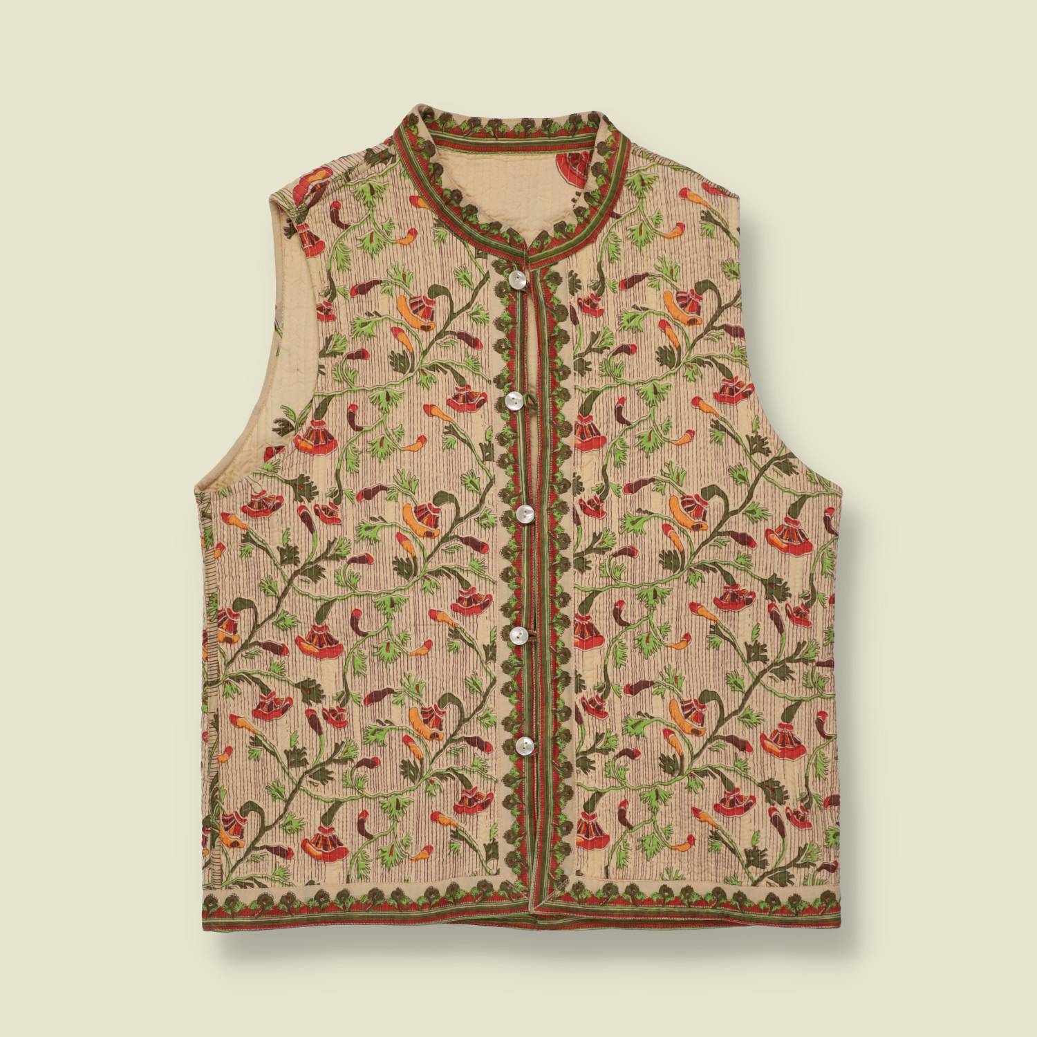 1980s | Quilted Cotton Waistcoat | Floral Print - 12