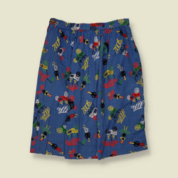 1950s | Barkcloth Novelty Print Skirt | Blue - w32