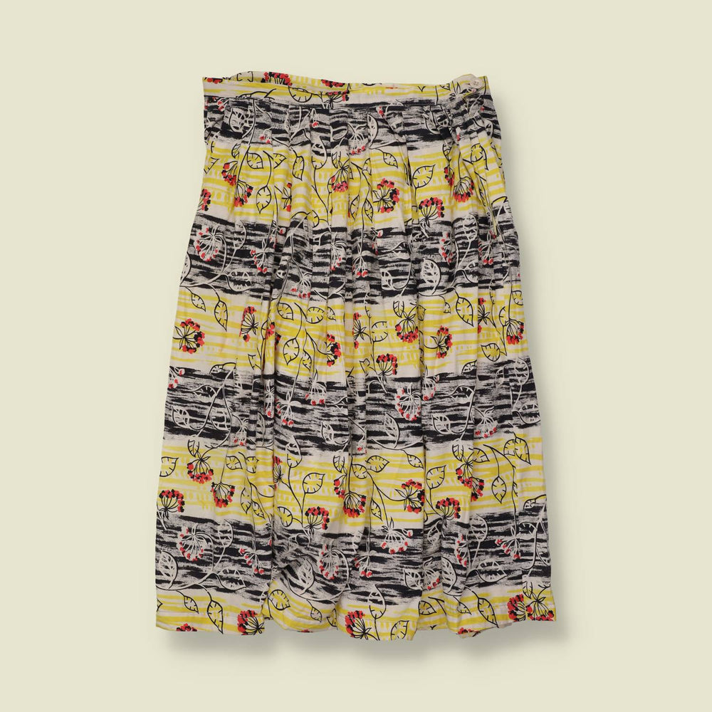 1950s | Cotton Novelty Print Skirt | Yellow - w32