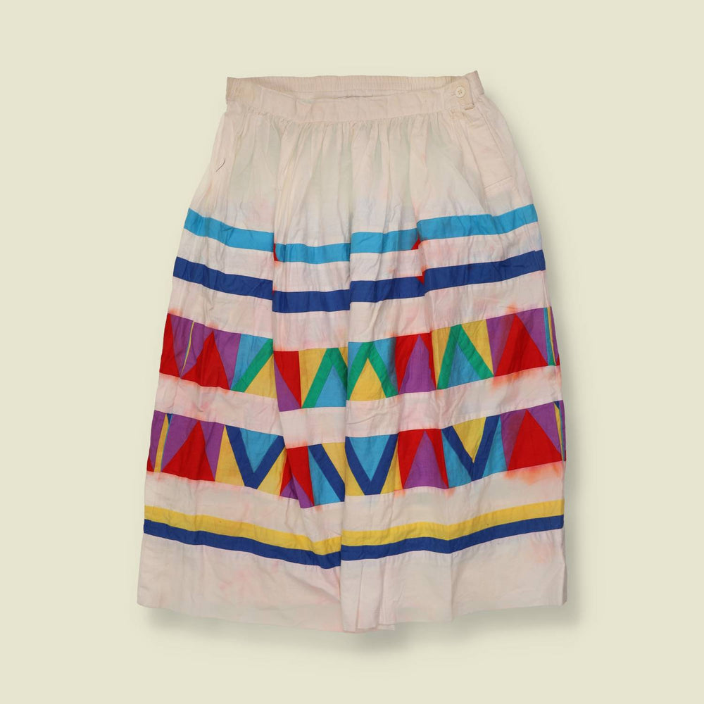 1980s | Geometric Print Cotton Skirt | White - w28
