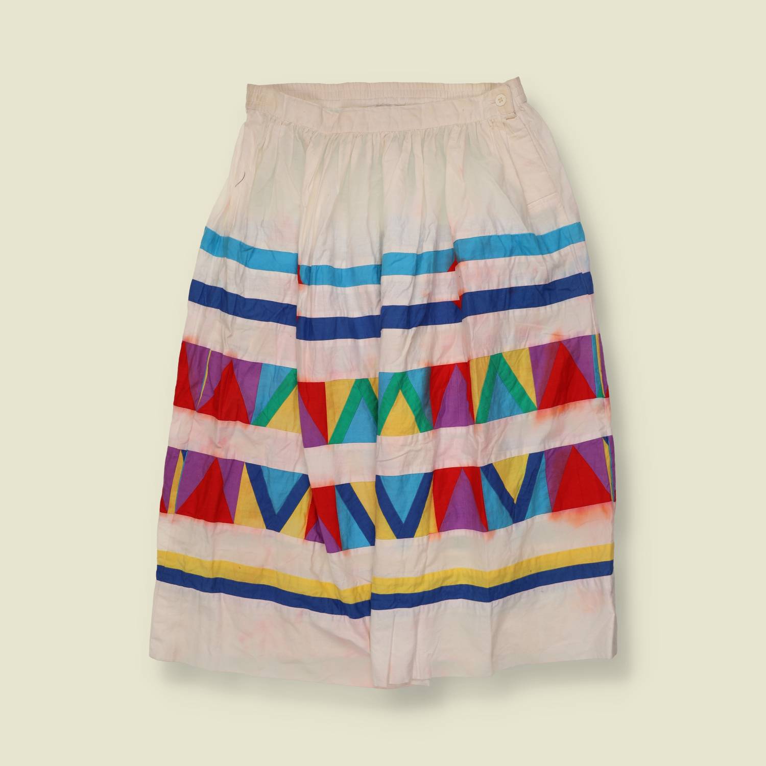 1980s | Geometric Print Cotton Skirt | White - w28