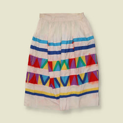 1980s | Geometric Print Cotton Skirt | White - w28